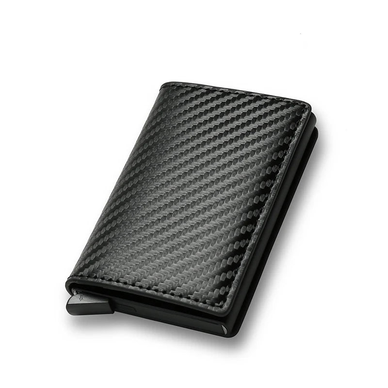 Custom Card Holder Rfid Black Carbon Fiber Leather Simple Wallet Men's Gift Personalized  Amaijoin