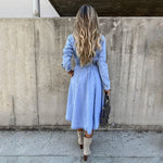 Load image into Gallery viewer, Casual Y2k Long Dress Women Denim Blue Summer Loose Dresses High Waist V-neck Elegant Loose Maxi Work Spring Summer Vestidos  Amaijoin
