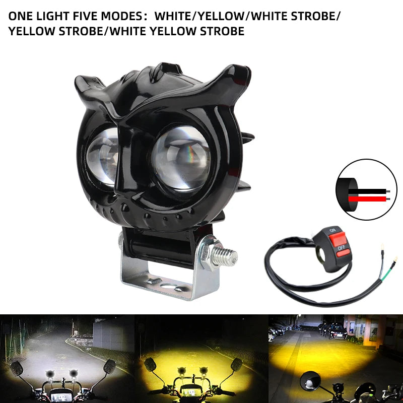 1/2PCS Motorcycle Headlight Fog light Bar 9V-85V 12W Projector Lens Spotlight LED Light Yellow white For Car/Motorcycle 6500K  Amaijoin