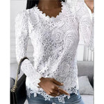 Load image into Gallery viewer, Summer Fashion Woman Pulovers Blouses Lace Hollow Out Long Sleeves Solid T-shirt Korean Style Star Girl Top Y2K  Amaijoin
