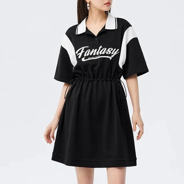 Semir Dress Women's Letter Contrast Loose Short Dress 2023 Summer New Retro Waist Polo Dress  Amaijoin