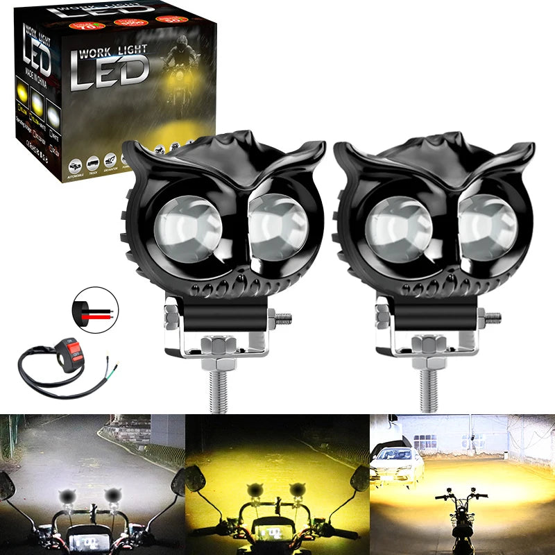 1/2PCS Motorcycle Headlight Fog light Bar 9V-85V 12W Projector Lens Spotlight LED Light Yellow white For Car/Motorcycle 6500K  Amaijoin