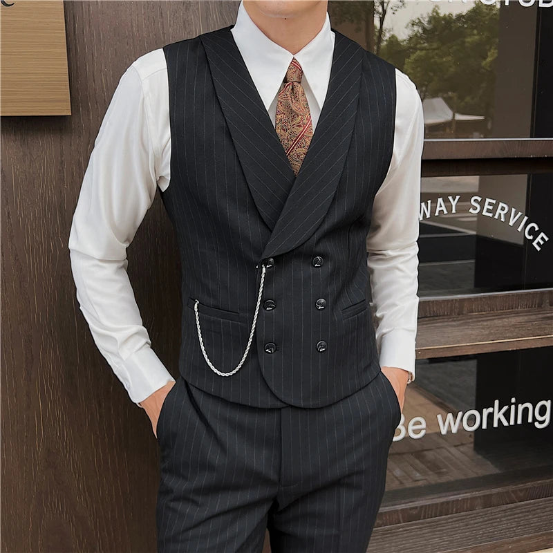 4XL-M Brand Clothing Men's Spring High Quality Business Suit Vest/Male Slim Fit Stripe Double-breasted Blazers Vest Men's Dress  Amaijoin