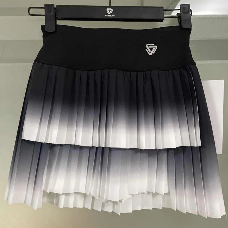 Women Gradient Double Layer Pleated Skirt Sports Golf Tennis Skirts Gym Fitness Running Yoga Soft Short Athletic Workout Skort  Amaijoin