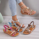 Carregue a imagem no visualizador da Galeria, Women Wedge Sandals Summer Bohemia Rhinestones Casual Platform Sandals Female Peep Toe Outdoor Beach Shoes обувь женская летняя  Amaijoin
