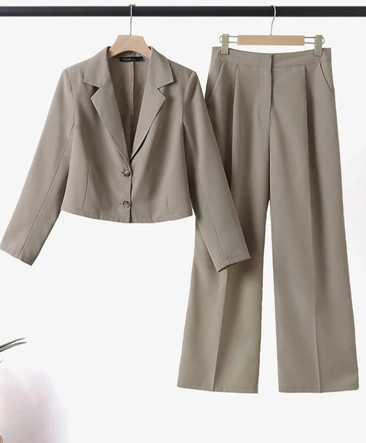 Fashion Blazer Suits Women Elegant Long Sleeve Tops Wide Leg Pants Sets 2PCS ZANZEA Casual Solid Work Matching Sets Outifits  Amaijoin