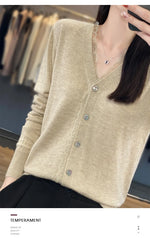 Load image into Gallery viewer, 2023 Spring and Summer Cashmere Cardigans Women  V-neck Knitted Sweater Fashion Knitwear Solid Cashmere Cardigans Women&#39;s  Amaijoin
