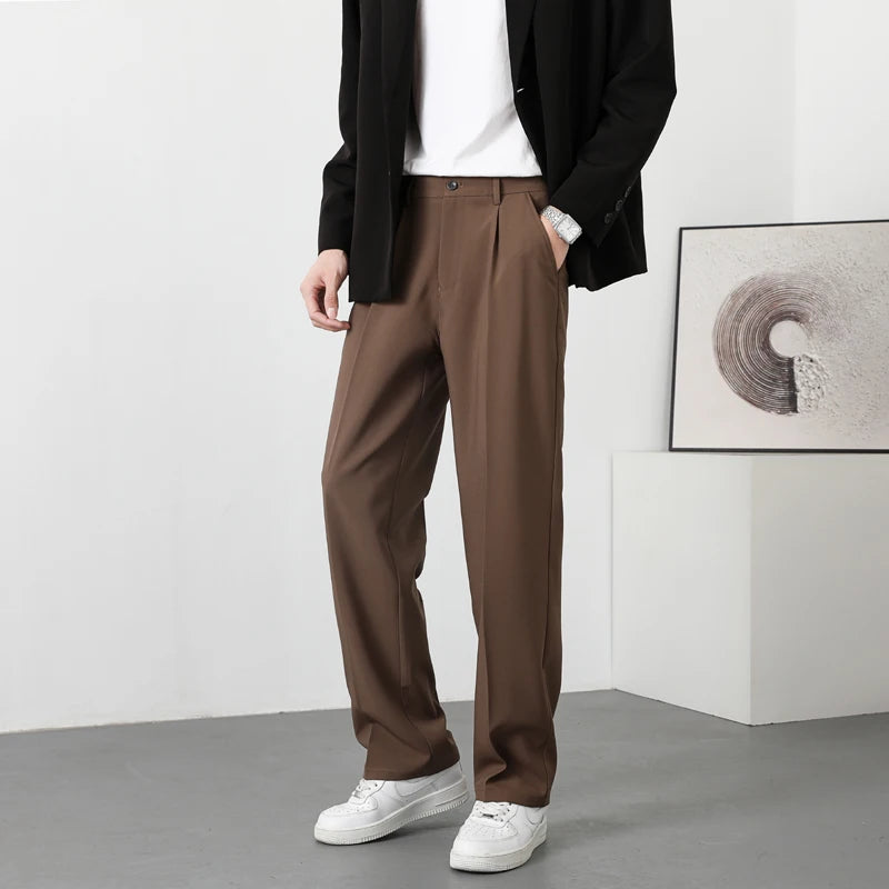 Dress Pants Men Korean Fashion Pleated Pants Chino Pants Men Clothing 2024 Lightweight Cool Trousers  Amaijoin