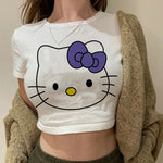 Load image into Gallery viewer, Tshirt Crop Top Hello Kitty T-shirt Kawaii T Shirt Sanrio Anime Cartoon Children Casual Clothes Y2k Cropped Tee Shirt Top  Amaijoin
