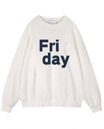 Load image into Gallery viewer, Women Soft O Neck Ladies Vintage Pullovers Casual Tops Hirsionsan 2024 New Spring Autumn Casual “Friday” Letter Print Sweatshirt  Amaijoin
