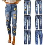 Load image into Gallery viewer, Printed washed jeans for women spring and autumn high street ins style casual wide leg pants American straight trousers  Amaijoin
