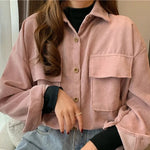 Load image into Gallery viewer, Jmprs Casual Women Corduroy Shirts Fashion Pockets Long Sleeve Spring Ladies Tops Solid Korean Loose Button Up Shirts  Amaijoin
