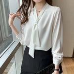 Load image into Gallery viewer, 2023 New Fashion Chiffon Women Blouse And Tops Office Long Sleeve White Women Shirts With Tie V Neck Loose Female Clothing 13022  Amaijoin
