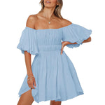 Load image into Gallery viewer, Women&#39;S Summer Dress Puff Sleeves Off Shoulder Mini Dress Ruffled A Line Flowy Swing Dress Beach Summer Dresses For Women Plus  Amaijoin
