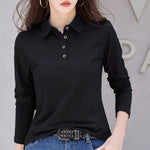 Load image into Gallery viewer, Autumn New In Basic T Shirt Long Sleeve Cotton Plus Size Cotton Polo T- Shirt Women Button Casual Office Lady Formal Women Tops  Amaijoin
