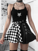 Load image into Gallery viewer, Halloween Contrast Color Black and White Checkered Dark Style Skirt  Amaijoin
