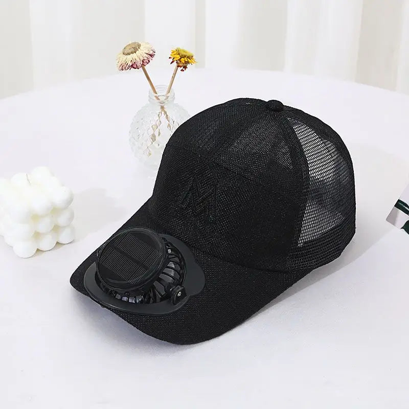 Summer solar charging with fan hat for men and women breathable mesh sun protection outdoor sunshade duck tongue hat  Amaijoin