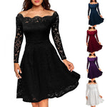 Load image into Gallery viewer, Women&#39;s Dresses Summer Dresses Hollow Out Long-Sleeve Waist A-Line Big Swing Lace with Lining Dress Flowy Dresses  Amaijoin
