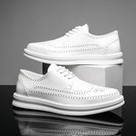 Carregue a imagem no visualizador da Galeria, Fashion Derby Leather Men Shoes White Brogue Lace Up Solid Simple Dress Business Casual Party Wedding Flat Shoes For Man  Amaijoin
