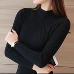 Load image into Gallery viewer, ITOOLIN Women Long Sleeve Knitted Bottoming Solid Pullovers Stripe Casual Sweater Autumn Winter Women Mock Neck Ruffles Sweater  Amaijoin
