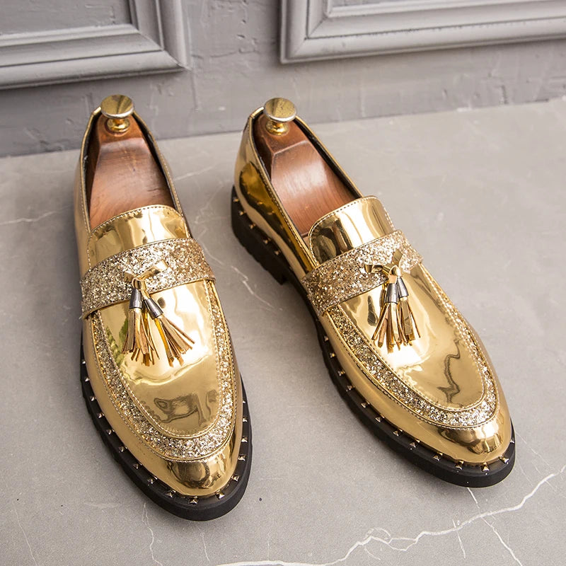 2022 New Fashion Mens Sequined Tassel Shoes Handmade Retro Comfortable Soft Non-slip Loafers Male Casual Leather Shoes 38-44  Amaijoin