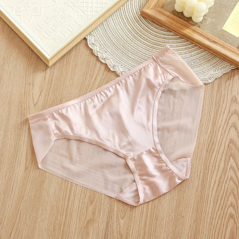 Birdtree Women Panties 100% Natural Silk Lining Sexy Breathable Thin Seamless Briefs Health 2023 New Middle Waist U34619C  Amaijoin