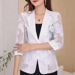 Load image into Gallery viewer, Women Blazer Jacket Spring Summer New Thin Cardigan Sun Protection Clothing Hollow Lace Three-quarter Sleeve Suit Top Ladies  Amaijoin
