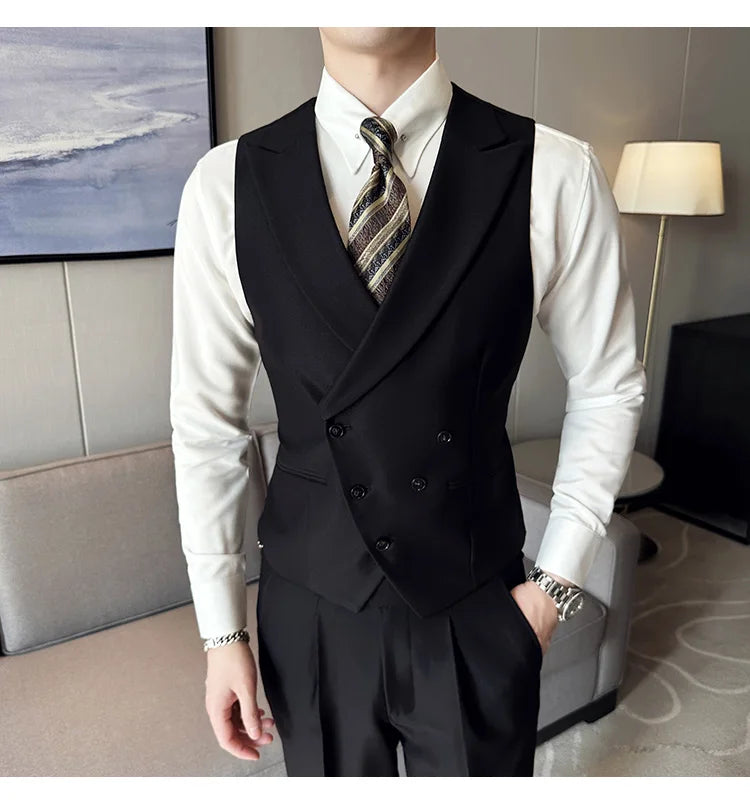 2023 Brand Clothing Men Spring High Quality Double Breasted Blazers Vest/Male Slim Fit Casual Suit Vest Sizing Up S-4XL  Amaijoin