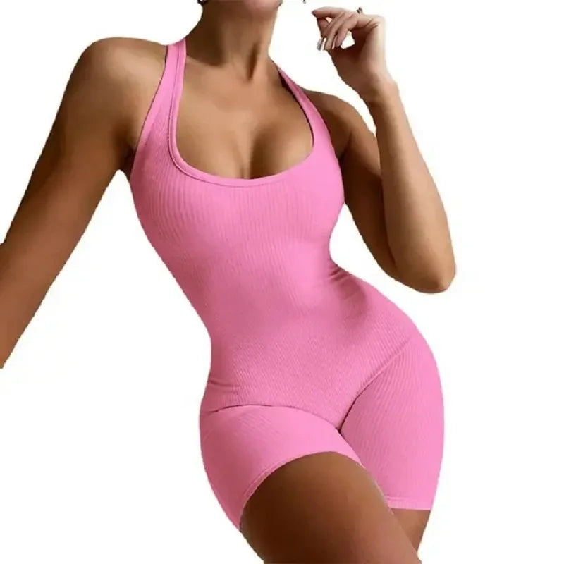 Women Bodysuit Sleeveless GymBackless Jumpsuit Workout Catsuit Bodycon Romper Sportswear Fitness Yoga Suit Sexy One Piece  Amaijoin