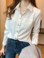 Load image into Gallery viewer, PLAZSON Elegant Women&#39;s Solid White Blouse Tops Fashion Long Sleeve Blouses Chic V Neck Pulovers Autumn Shirts &amp; Blouses  Amaijoin
