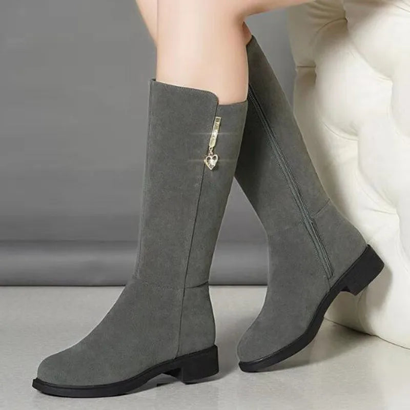 2023 New Women Warm Snow Plush Boots Snow Casual Flat All-match Cotton Fashion Side Zipper Winter Shoes Thigh High Boot Black  Amaijoin