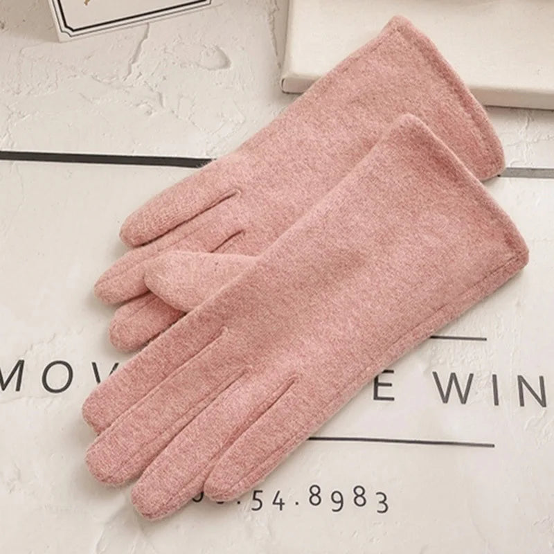 Women Autumn Winter Cashmere Wool Knit Plush Thick Warm Glove Outdoor Sports Embroidered Touch Screen Cycling Driving Mitten K42  Amaijoin