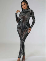 Load image into Gallery viewer, Perspective Hot Diamond Long Sleeve Party Nightclub Jumpsuit  Amaijoin
