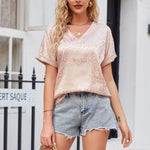 Load image into Gallery viewer, Summer V-Neck Short Sleeve T-shirt Leopard Print Smooth Satin Pullover Blouse Women Casual Tops Streetwear  Amaijoin
