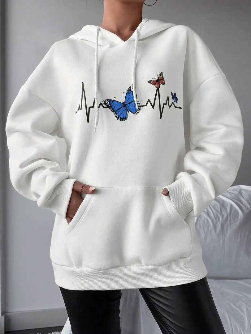 A Butterfly Dancing On The Tip Of Its Heart Printed Women'S Hooded Harajuku Hoodies Fashion Hoodie Autumn Casual Women Clothing  Amaijoin