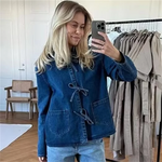 Load image into Gallery viewer, PB&amp;ZA 2024 Spring New Women&#39;s Fashion Style Loose and Versatile Lace up Decoration Washed Denim Shirt  Amaijoin
