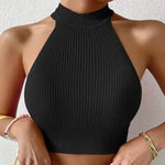 Load image into Gallery viewer, Knit Sleeveless Halter Tops for Women Basics Solid Slim Fitted Crop Womens Turtleneck Ribbed Vest Y2K High Neck Tank Tops  Amaijoin
