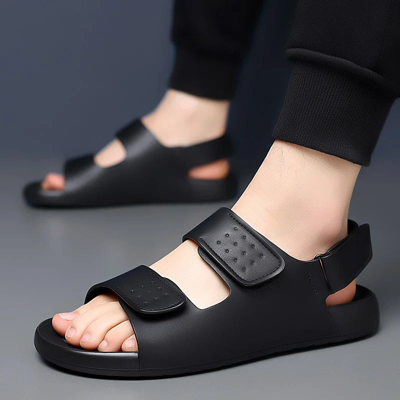 Non-slip Open-toe Leather Sandals Men's Summer New Sandals and Slippers Men's Leather Sandals Adult Thick-soled Beach Shoes  Amaijoin