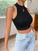 Load image into Gallery viewer, New  Summer Women Metal Cut Out Keyhole Tank Top Casual Rib-Knit Neck Cropped Shirts Femme Sleeveless Off Shoulders Y2k T-shirts  Amaijoin
