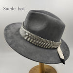 Load image into Gallery viewer, Hand-painted Fedora Hat Men&#39;s and Women&#39;s Hat Panama Spring Autumn Fashion with Wrapped Feather Wool Fedora Hat Big Brim  Amaijoin
