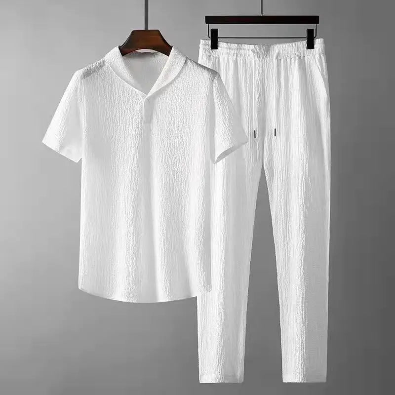 (Shirt+Trousers) 2024 Summer new arrival Men Fashion Classic Shirt men Business Casual Shirts Men A Set Of Clothes Size M-4XL  Amaijoin