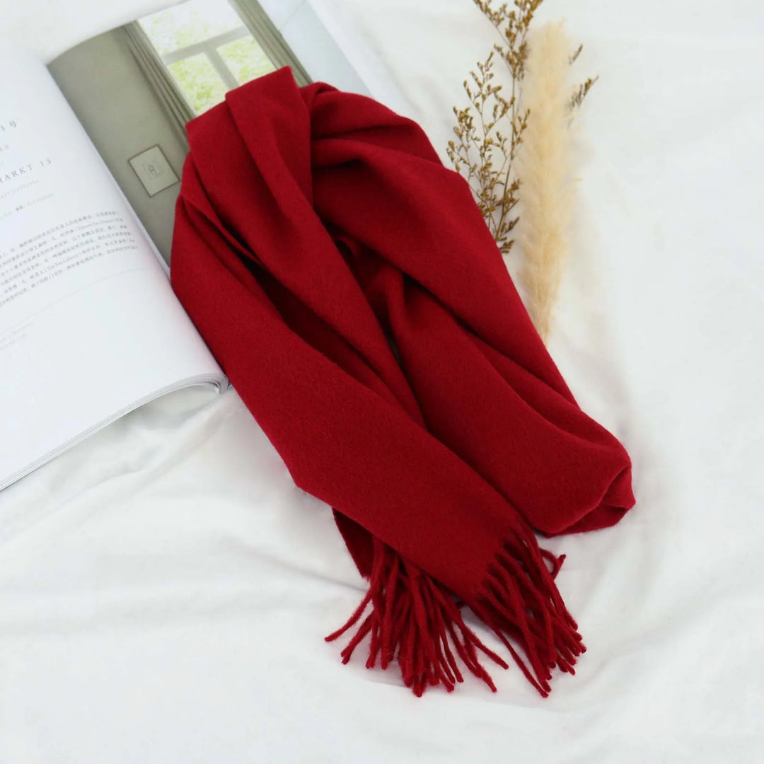 High Quality 100% Wool Scarf Men Women Solid Color Tassel Autumn Winter Business Versatile Classic Warm Soft Muffler Couples  Amaijoin