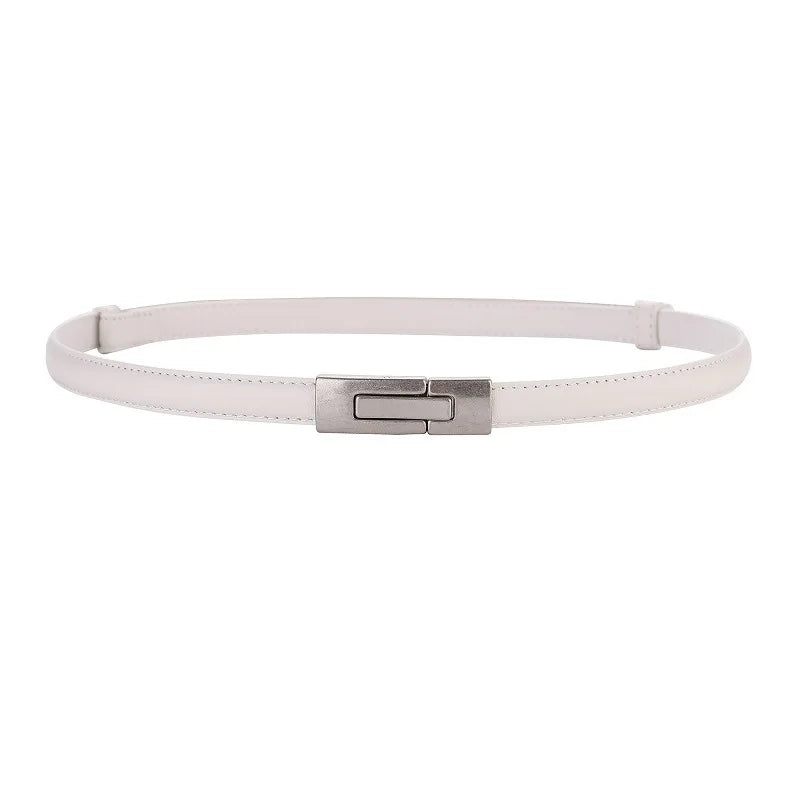 Women Skinny Patent Genuine Leather Slim Belt Adjustable Alloy Buckle Waist Belt for Dress  Amaijoin