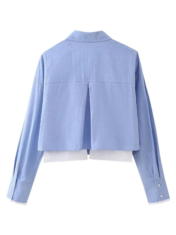 Willshela Women Fashion With Pockets Solid Single Breasted Cropped Blouse Vintage Lapel Neck Long Sleeves Female Chic Lady Shirt  Amaijoin