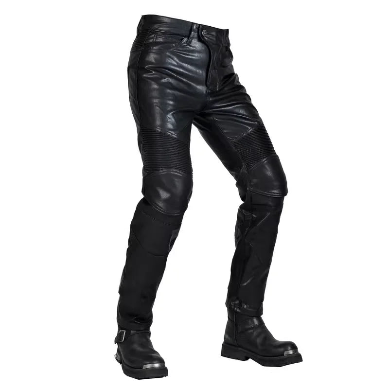 NEW Motorcycle Riding Jeans Motocross Racing Pants PU Leather Biker Trousers Waterproof Windproof Men With 4X CE Knee Hip Pad  Amaijoin