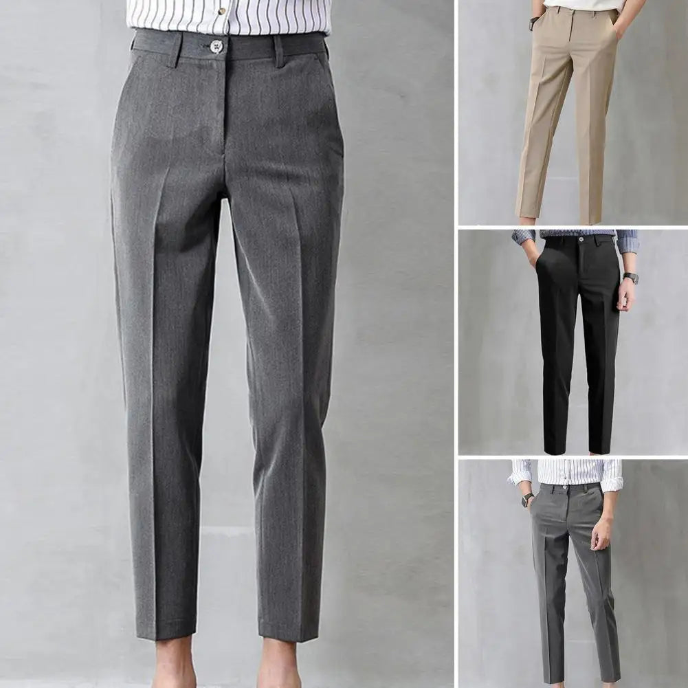 Popular Men Trousers Breathable Men Suit Pants Soft Fabric Gentle Mid Waist Ankle Length Business Pants  Amaijoin