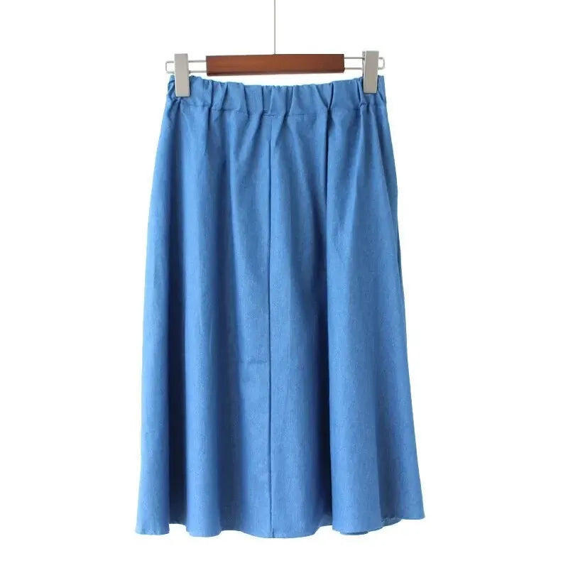 Women's High-waisted Loose-fit A- line Denim Skirt Slimming Student Long Dress  Amaijoin