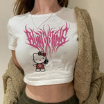 Load image into Gallery viewer, Tshirt Crop Top Hello Kitty T-shirt Kawaii T Shirt Sanrio Anime Cartoon Children Casual Clothes Y2k Cropped Tee Shirt Top  Amaijoin
