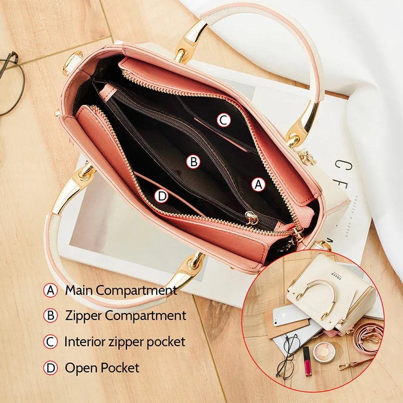 FOXER Split Leather Elegant Handbag Women Chic Tote Female Shoulder Bag Large Capacity Lady Crossbody Bag Stylish Messenger Bags  Amaijoin