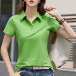 Load image into Gallery viewer, Summer New In Polo Shirt Short Sleeve Cotton Plus Size  Basic T- Shirt Women Button Casual Office Lady Formal Women Tops 2024  Amaijoin
